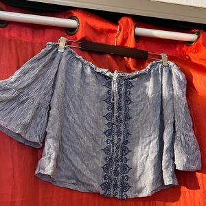 Blue and white strip shirt with bell sleeves, by be cool